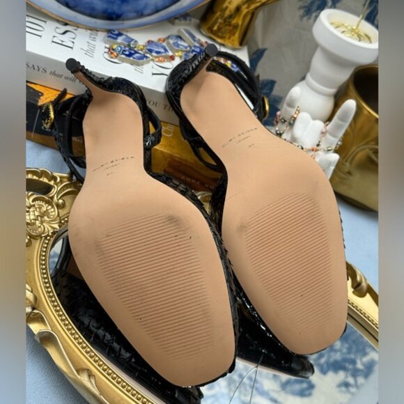 🆕 KURT GEIGER LONDON 🧿 NWOB Chelsea Ankle Strap Heel, Black Snakeskin, Sz 37 7 - Picture 14 of 15